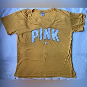 PINK Victoria's Secret Yellow V-Neck Shirt large